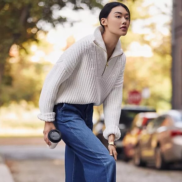 New Varley Natalia Half-Zip Long Sleeve Oversized White Pullover Sweater NWT Med - Picture 8 of 17